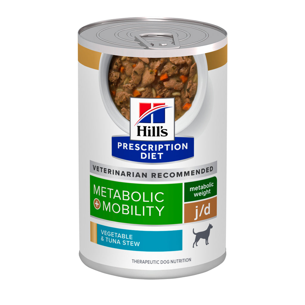 Hill's Prescription Diet Metabolic+Mobility j/d Alimento Húmedo Perro Receta Estofado Vegetales & Atún 12 Latas 354 g