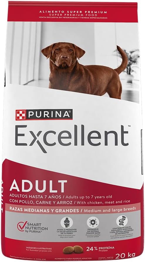 Purina Excellent Adulto Razas Medianas Y Grandes Pollo Y Arroz 20 Kg