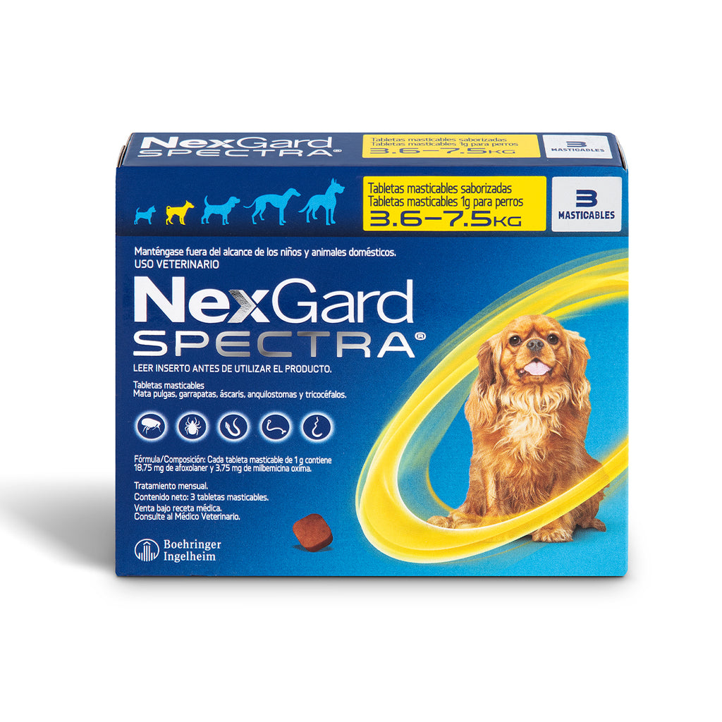 Caja NexGard SPECTRA S para perros de 3.6 a 7.5 Kg con 3 tabletas