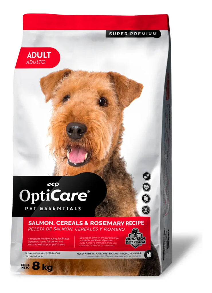 OptiCare Super Premium Perro Adulto Alimento Seco Receta De Salmón, Cereales Y Romero 8 Kg