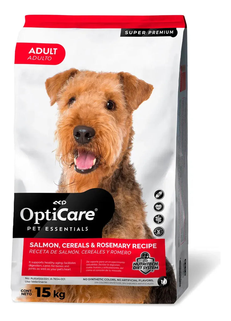 OptiCare Super Premium Perro Adulto Alimento Seco Receta De Salmón, Cereales Y Romero 15 Kg