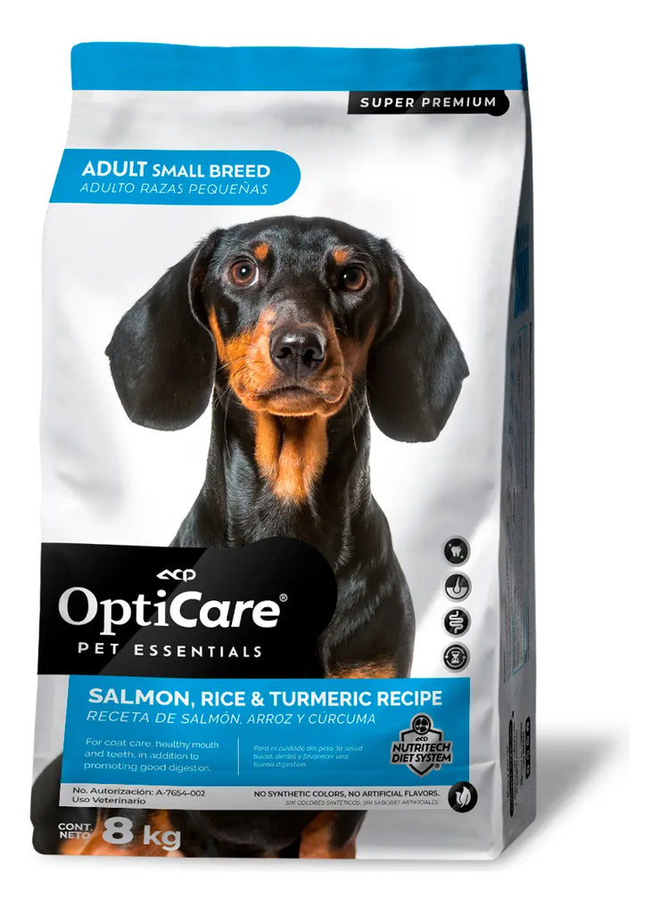 Opticare Super Premium Perro Adulto Razas Pequeñas Receta De Salmón, Arroz Y Cúrcuma 8 Kg