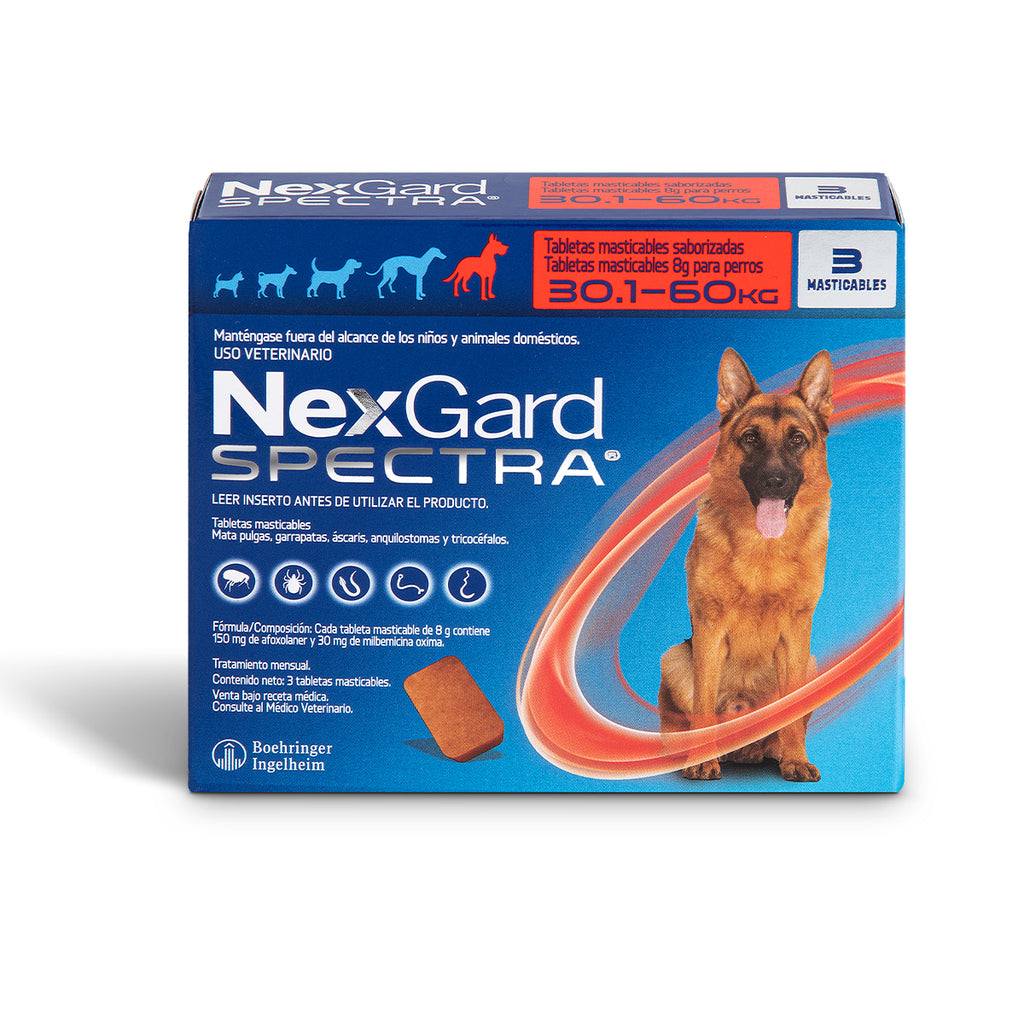 NexGard SPECTRA XL 3 tabletas masticables para perro de 30.1 a 60 Kg