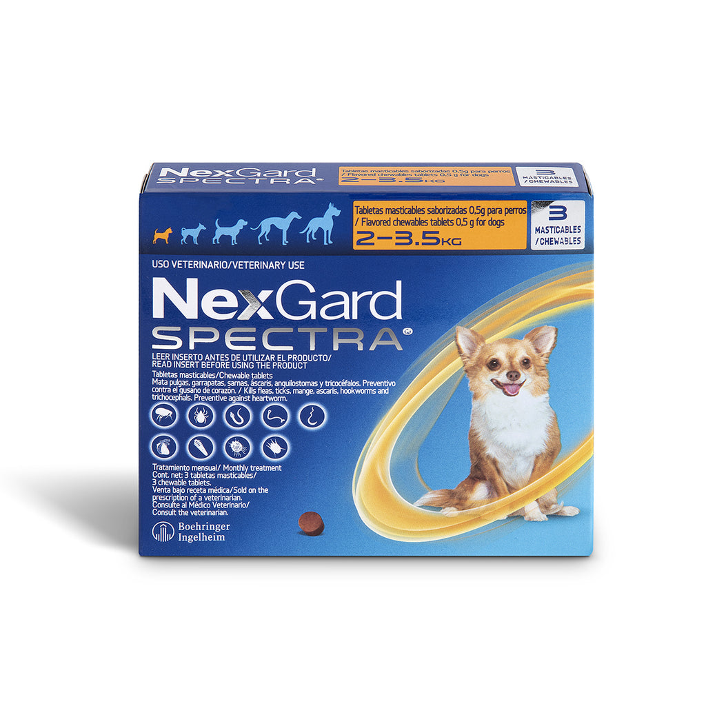 NexGard SPECTRA XS 3 tabletas masticables para perro de 2 a 3.5 Kg