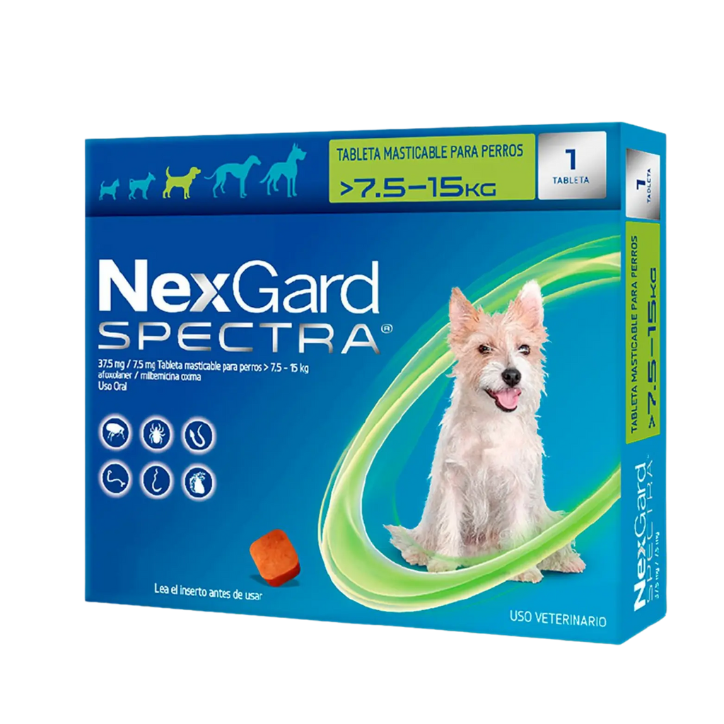 NexGard Spectra Perro M 7.5-15 kg | 1 Masticable Antipulgas y Desparasitante