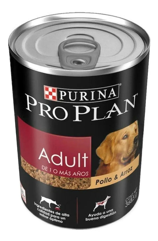 Pro Plan Adulto Complete Pollo y Arroz alimento húmedo para perro 12 latas de 369 g